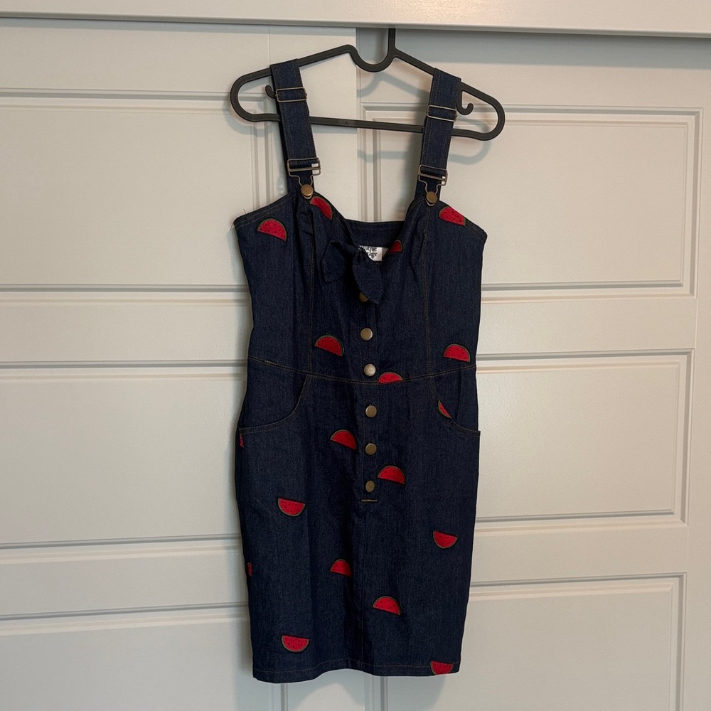 Denim Dress with Watermelon Accents